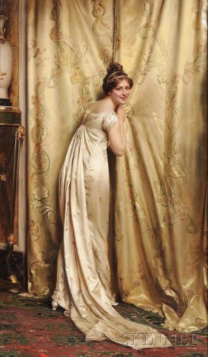 A woman by the courtains